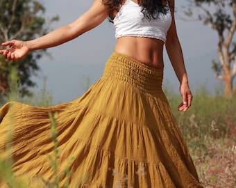 Long Skirt / Maxi Skirt / Long Boho Skirt / Full Length Skirt / Cotton Skirt / Modest Skirt / Plus Size Skirt / Color Mustard Yellow