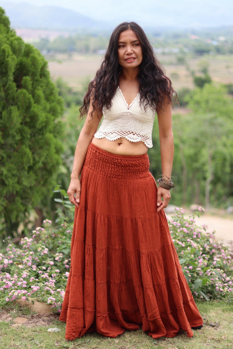 Long Skirt / Maxi Skirt / Long Boho Skirt / Full Length Skirt / Cotton Skirt / Modest Skirt / Plus Size Skirt / Color Burnt Orange zdjęcie 5