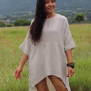 Blouse / summer blouse / summer top / boho top /Asymmetric Top Blouse / Short Front Long Back Top / Color Natural Cotton