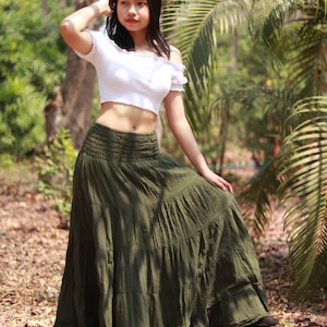 Long Skirt / Maxi Skirt / Long Boho Skirt / Full Length Skirt / Cotton Skirt / Modest Skirt / Plus Size Skirt / Color Dark  Olive Green