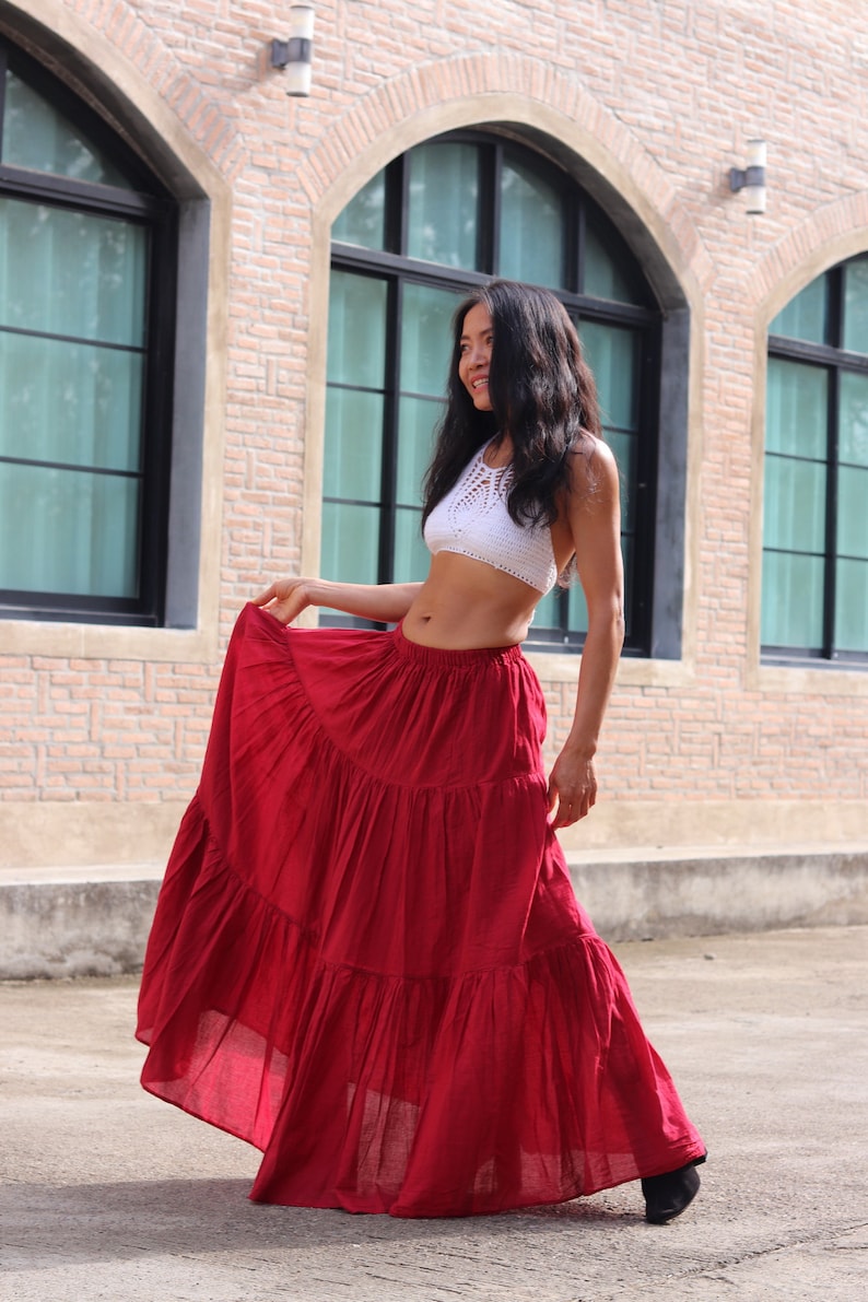 Long Skirt / Boho Skirt / Maxi Skirt / Deep Red Skirt / Full Etsy