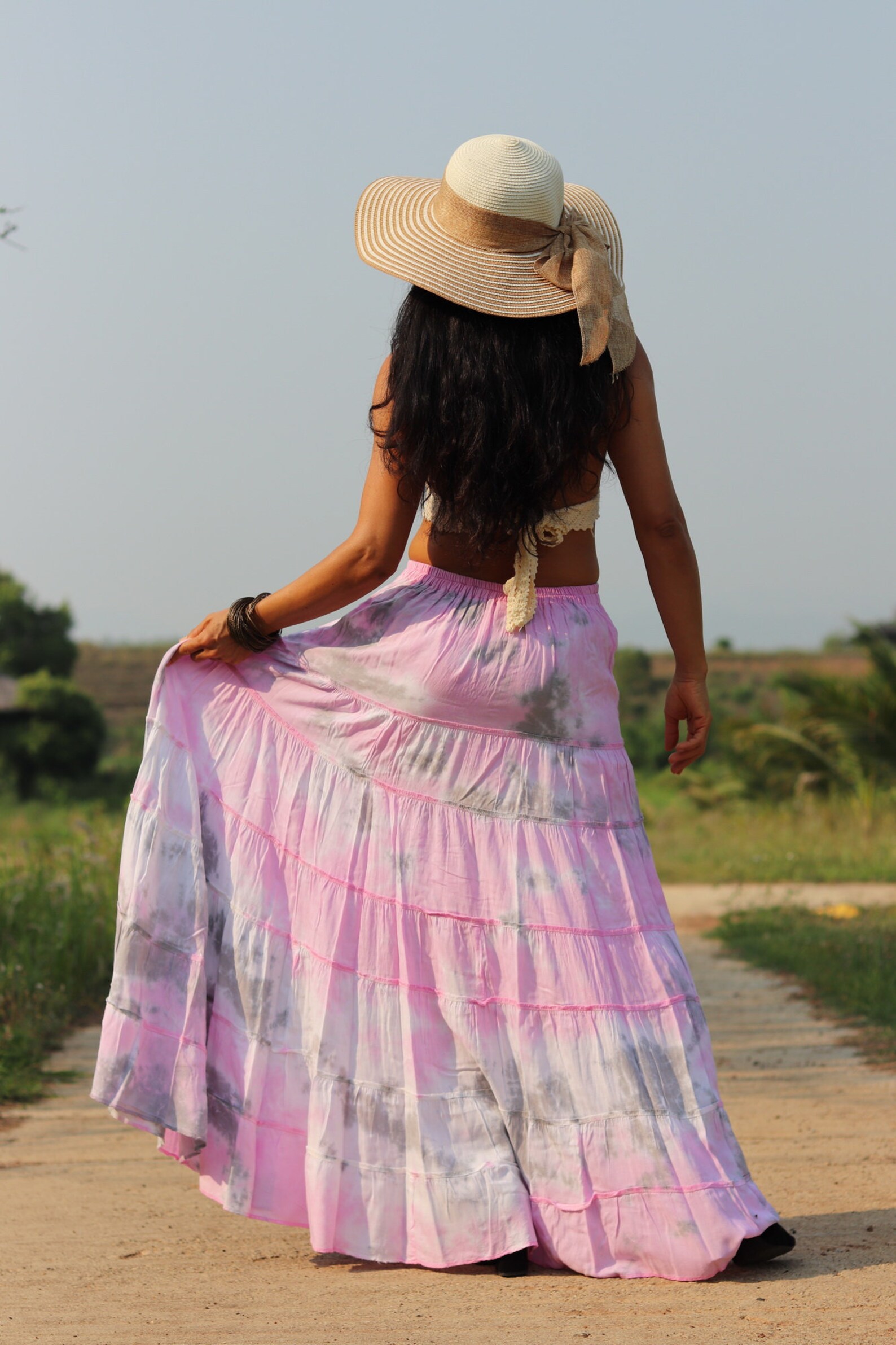 Tie Dye Rayon Maxi Skirt, Bohemian Tiered Long Skirt - Etsy