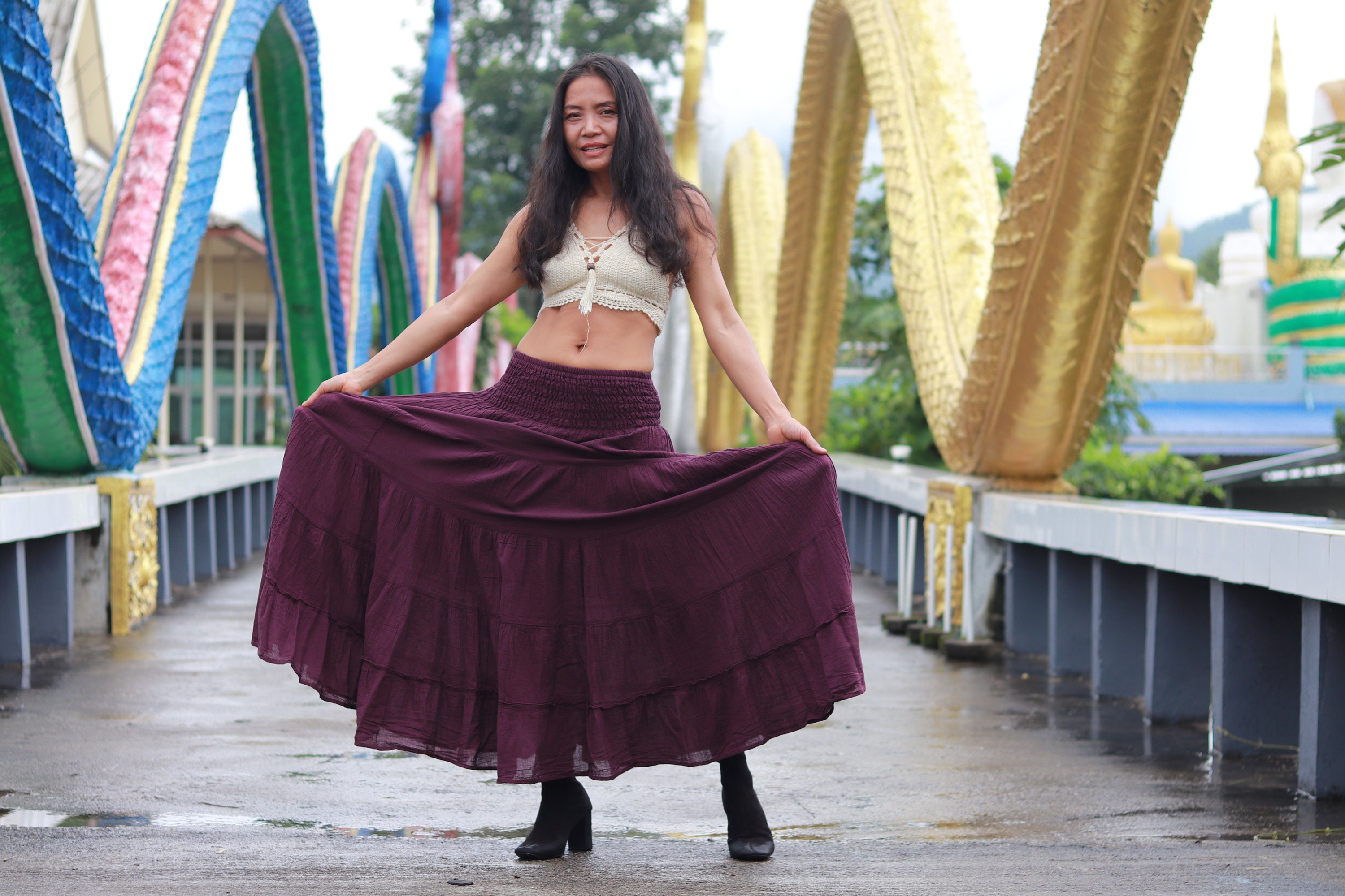【Anyone more】Chori maxi long belt skirt Women's Maxi Skirt Long Full Length High Waisted Stretch