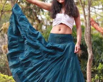 Long Skirt / Long Boho Skirt / Maxi Skirt / Full Length Skirt / Color Teal  / Cotton Skirt / Boho Cotton Skirt / Modest Skirt