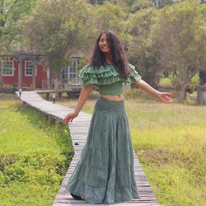 Boho Skirt / Maxi / Peasant / Long /Colour Dark Grey /Soft and Floaty/ Boho Chic Camouflage Green