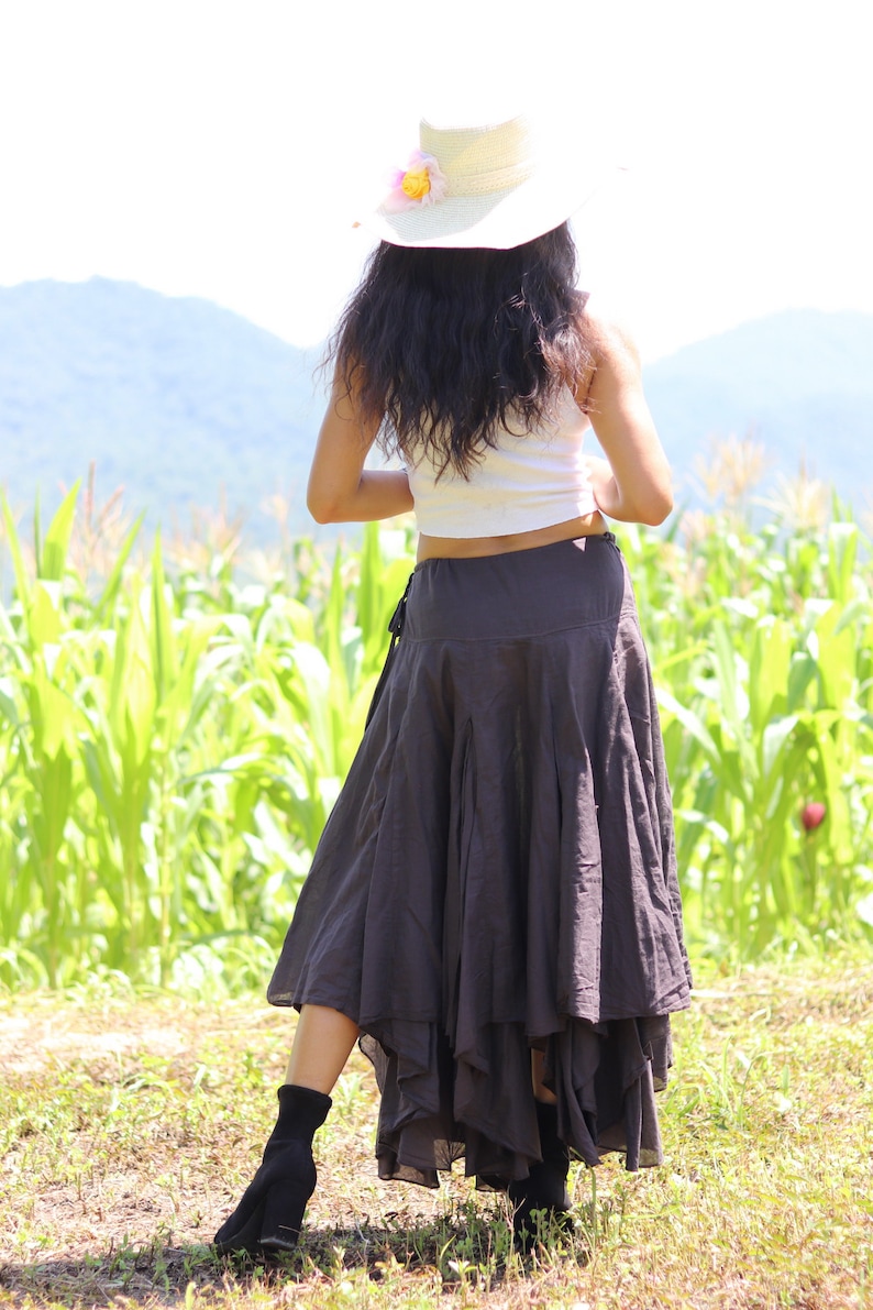 Boho Skirt / Long Skirt / Pixie Skirt / Bohemian Skirt / Maxi Skirt / Cotton Skirt / Asymmetrical Skirt / Color Coco Brown image 4