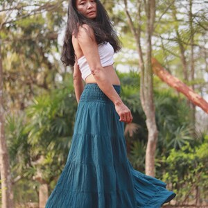 Boho Skirt / Maxi / Long / Modest / Full Length/ Colour Natural Cotton/ Boho / Tiered /Floaty Teal