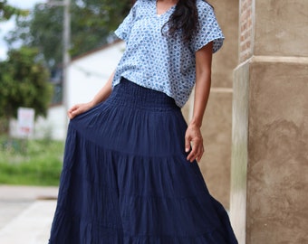 Long Skirt / Long Boho Skirt / Maxi Skirt / Full Length Skirt / Dark Blue Skirt / Cotton Skirt / Boho Cotton Skirt /Modest Skirt