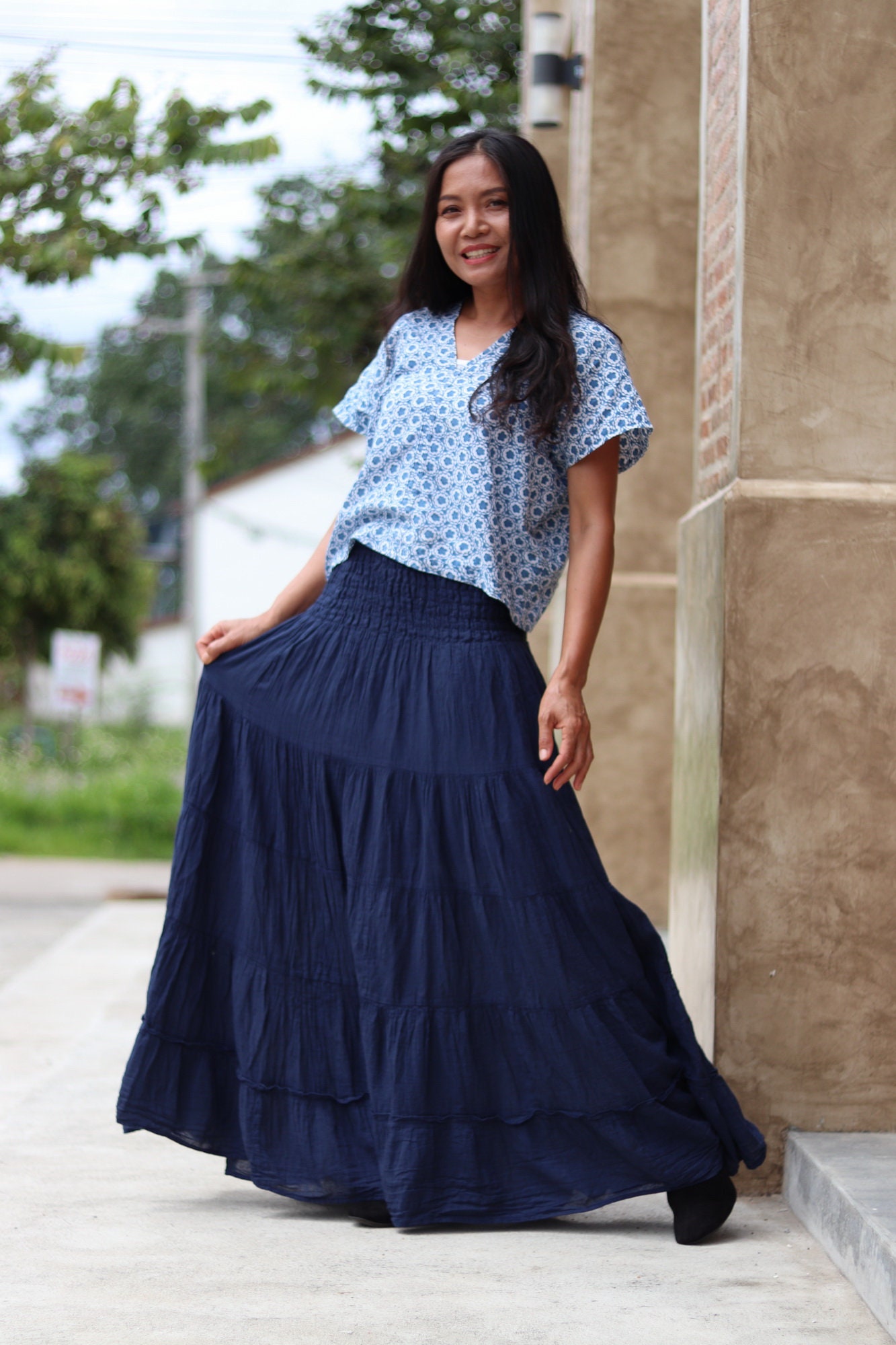 boho skirt blue