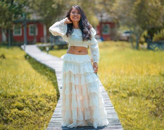Boho Ruffle Maxi Skirt: Natural Cotton Bohemian Wedding Skirt