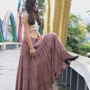 Boho Skirt / Maxi / Long / Modest / Full Length/ Colour Natural Cotton/ Boho / Tiered /Floaty Dusty Rose
