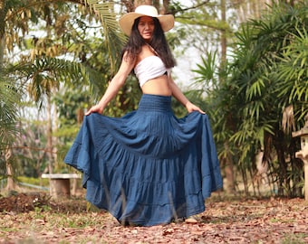 Long Skirt / Maxi Skirt / Long Boho Skirt / Full Length Skirt / Cotton Skirt / Modest Skirt / Plus Size Skirt / Color  Blue