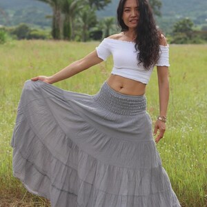 Boho Skirt / Maxi / Long / Modest / Full Length/ Colour Natural Cotton/ Boho / Tiered /Floaty Light Gray