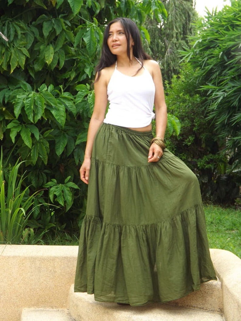 Long Skirt / Long Boho Skirt / Maxi Skirt / Full Length Skirt / Olive Green Skirt / Cotton Skirt / Modest Skirt / Formal Skirt / Boho Skirt zdjęcie 8