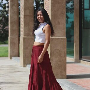 Maxirock aus natürlicher Baumwolle, 5-stufiger Boho-Rock Red