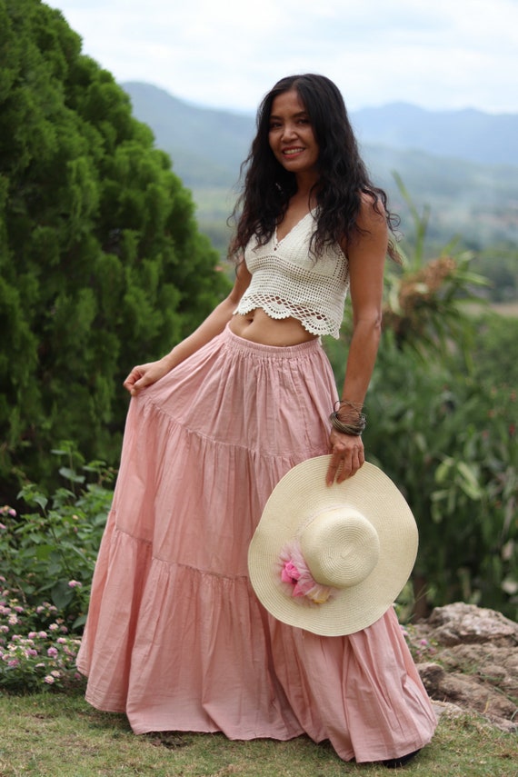 pink boho maxi skirt