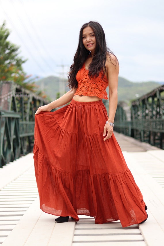 Fanta Orange Silk Maxi Skirt Design by TIC at Pernias Pop Up Shop 2023