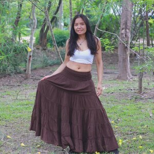 Boho Skirt / Maxi / Long / Modest / Full Length/ Colour Natural Cotton/ Boho / Tiered /Floaty Chocolate Brown