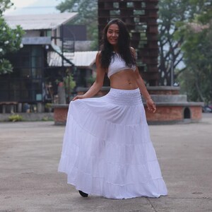 Boho Skirt / Maxi / Long / Modest / Full Length/ Colour Natural Cotton/ Boho / Tiered /Floaty White