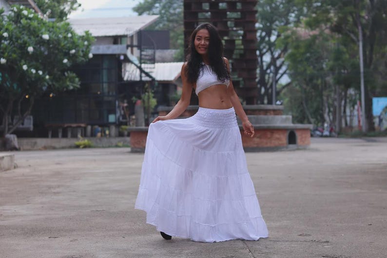 Boho Skirt / Maxi / Long / Modest / Full Length/ Colour Natural Cotton/ Boho / Tiered /Floaty White
