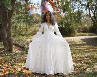 Boho Wedding Dress / Maxi /Gown /Formal /Gypsy/ Natural Cotton /Cocktail