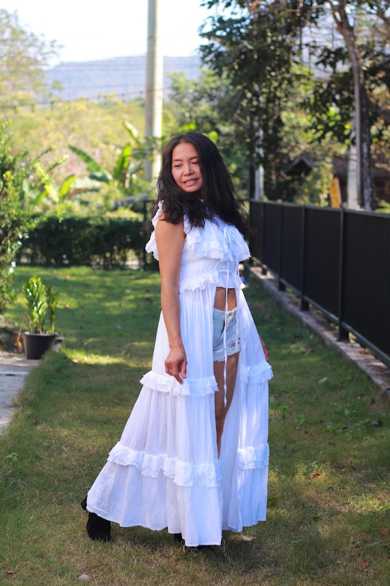 festival flowy dress Boho Cotton Open Maxi Dress / Beach Cover-Up /Festival / Gpsy /Bohemian / Long