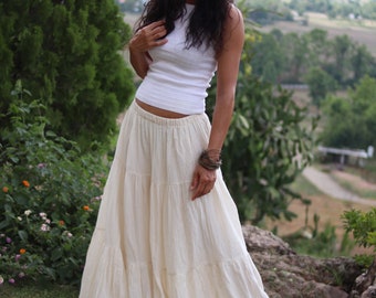 Boho Maxi Rock: Gestufter langer Rock aus natürlicher Baumwolle