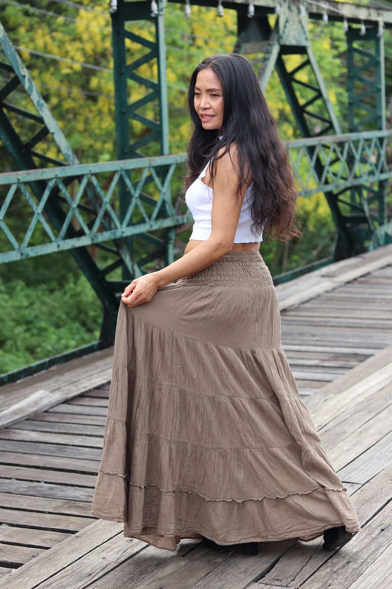 Gauze Tiered Skirt / Maxi Skirt / Long Boho Skirt / Boho Skirt / Full Length Skirt / Cotton Skirt / Long Skirt / Light Brown Skirt image 6