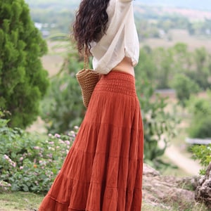 Long Skirt / Maxi Skirt / Long Boho Skirt / Full Length Skirt / Cotton Skirt / Modest Skirt / Plus Size Skirt / Color Burnt Orange zdjęcie 2