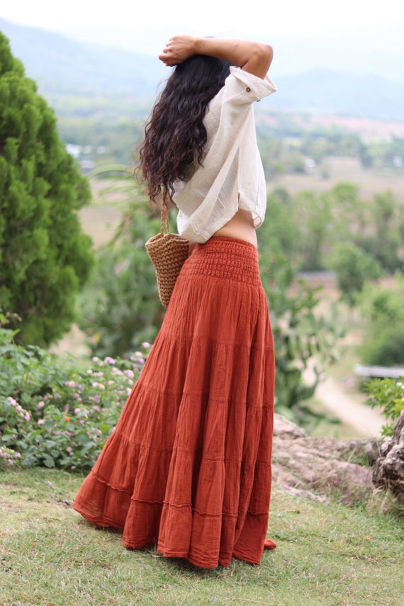 Long Skirt / Maxi Skirt / Long Boho Skirt / Full Length Skirt / Cotton Skirt  / Modest Skirt / Plus Size Skirt / Color Burnt Orange 