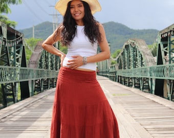 Long Skirt / Long Boho Skirt / Maxi Skirt / Double Fabric / Burnt Orange  / Double Fabric Skirt /Modest Skirt /Peasant Skirt