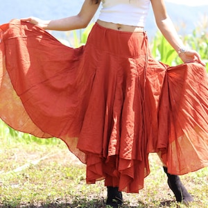 Boho Skirt / Long Skirt / Pixie Skirt / Bohemian Skirt / Maxi Skirt / Cotton Skirt / Asymmetrical Skirt / Color  Burnt Orange