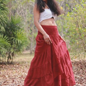 Boho Skirt / Maxi / Long / Modest / Full Length/ Colour Natural Cotton/ Boho / Tiered /Floaty Red