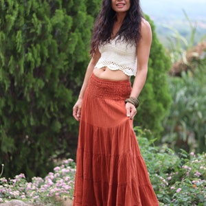Long Skirt / Maxi Skirt / Long Boho Skirt / Full Length Skirt / Cotton Skirt / Modest Skirt / Plus Size Skirt / Color Burnt Orange zdjęcie 6