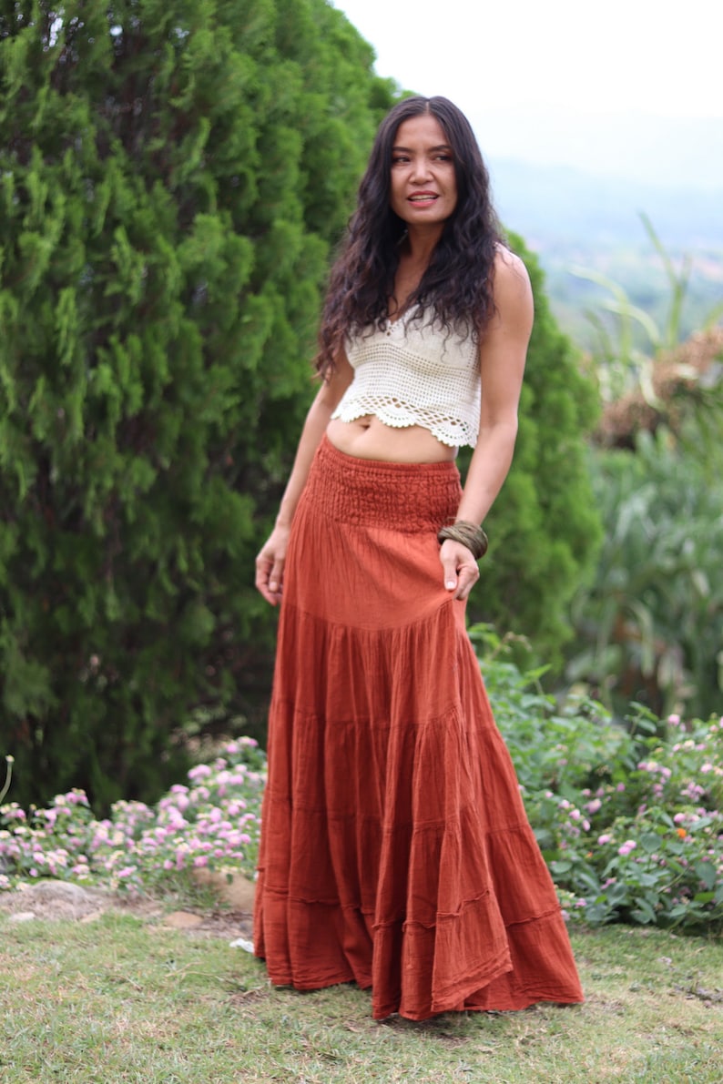 Long Skirt / Maxi Skirt / Long Boho Skirt / Full Length Skirt / Cotton Skirt / Modest Skirt / Plus Size Skirt / Color Burnt Orange zdjęcie 6