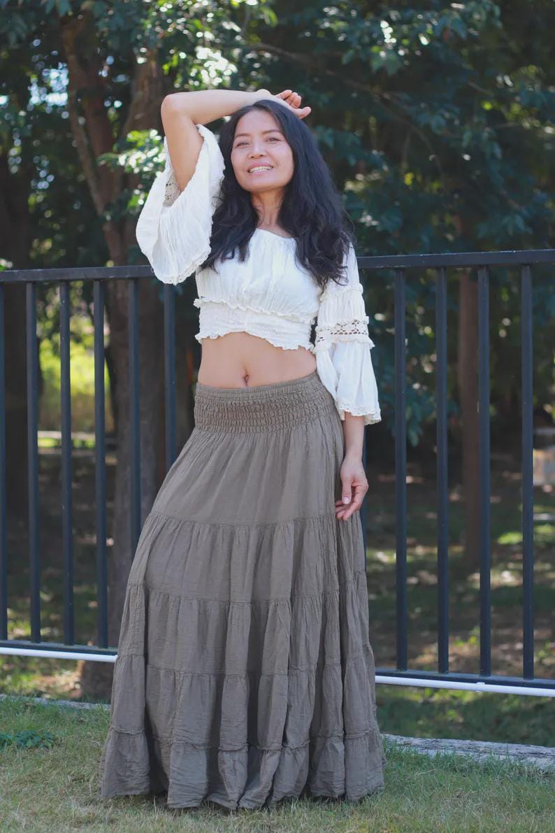 Gonna Lunga / Gonna Lunga / Gonna Lunga Boho / Gonna Lunga / Gonna In Cotone / Gonna Modesta / Gonna Taglie Forti / Colore Verde Oliva Scuro - Italia - Foto 13