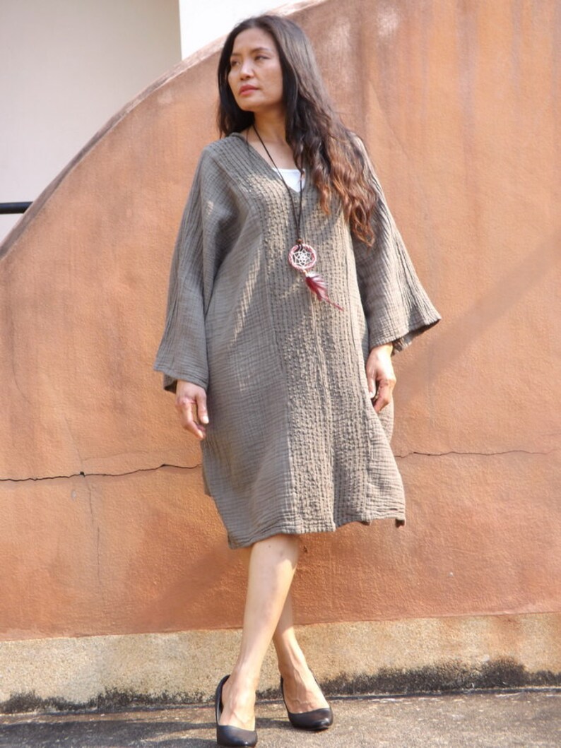 Kaftan Dress Plus Size Kaftan Plus Size Tunic Beach Kaftanoversized Top Khaki Green Cotton