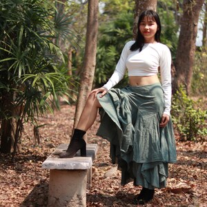 Boho Skirt / Long Skirt / Pixie Skirt / Bohemian Skirt / Maxi Skirt / Cotton Skirt /Handkerchief Hem/ Asymmetrical Skirt / Color Pale  Green