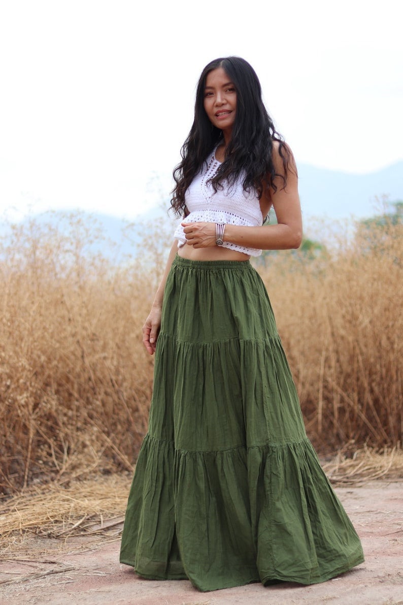 Long Skirt / Long Boho Skirt / Maxi Skirt / Full Length Skirt / Olive Green Skirt / Cotton Skirt / Modest Skirt / Formal Skirt / Boho Skirt zdjęcie 2