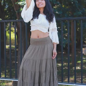 Boho Skirt / Maxi / Long / Modest / Full Length/ Colour Natural Cotton/ Boho / Tiered /Floaty Brown