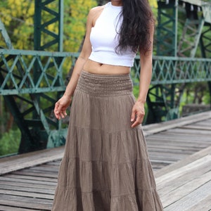 Gauze Tiered Skirt / Maxi Skirt / Long Boho Skirt / Boho Skirt / Full Length Skirt / Cotton Skirt / Long Skirt / Light Brown Skirt image 2