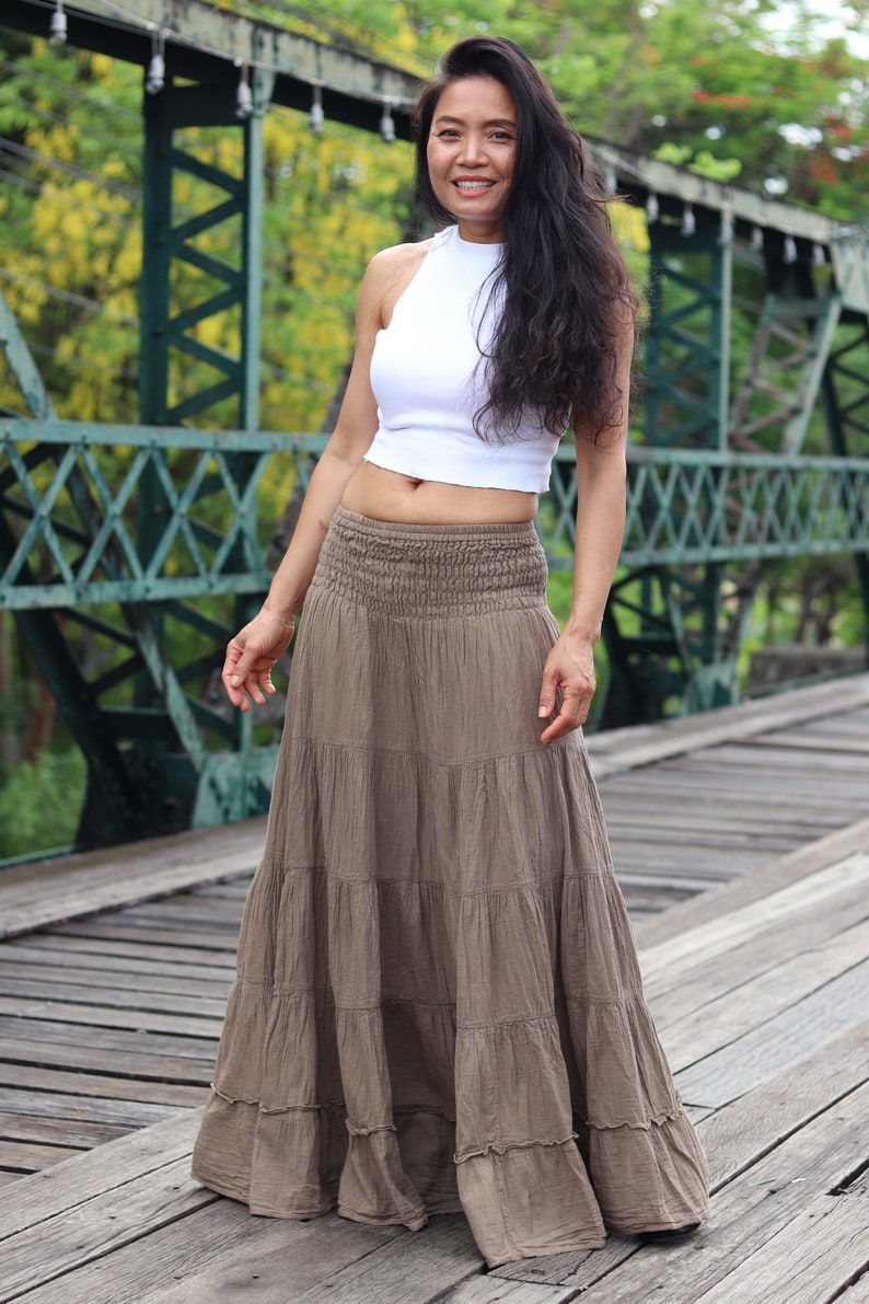 Gauze Tiered Skirt / Maxi Skirt / Long Boho Skirt / Boho Skirt / Full Length Skirt / Cotton Skirt / Long Skirt / Light Brown Skirt image 2