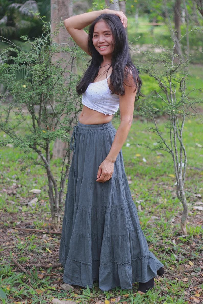 Maxirock aus natürlicher Baumwolle, 5-stufiger Boho-Rock Dark Gray