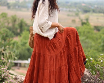 Long Skirt / Maxi Skirt / Long Boho Skirt / Full Length Skirt / Cotton Skirt / Modest Skirt / Plus Size Skirt / Color Burnt Orange