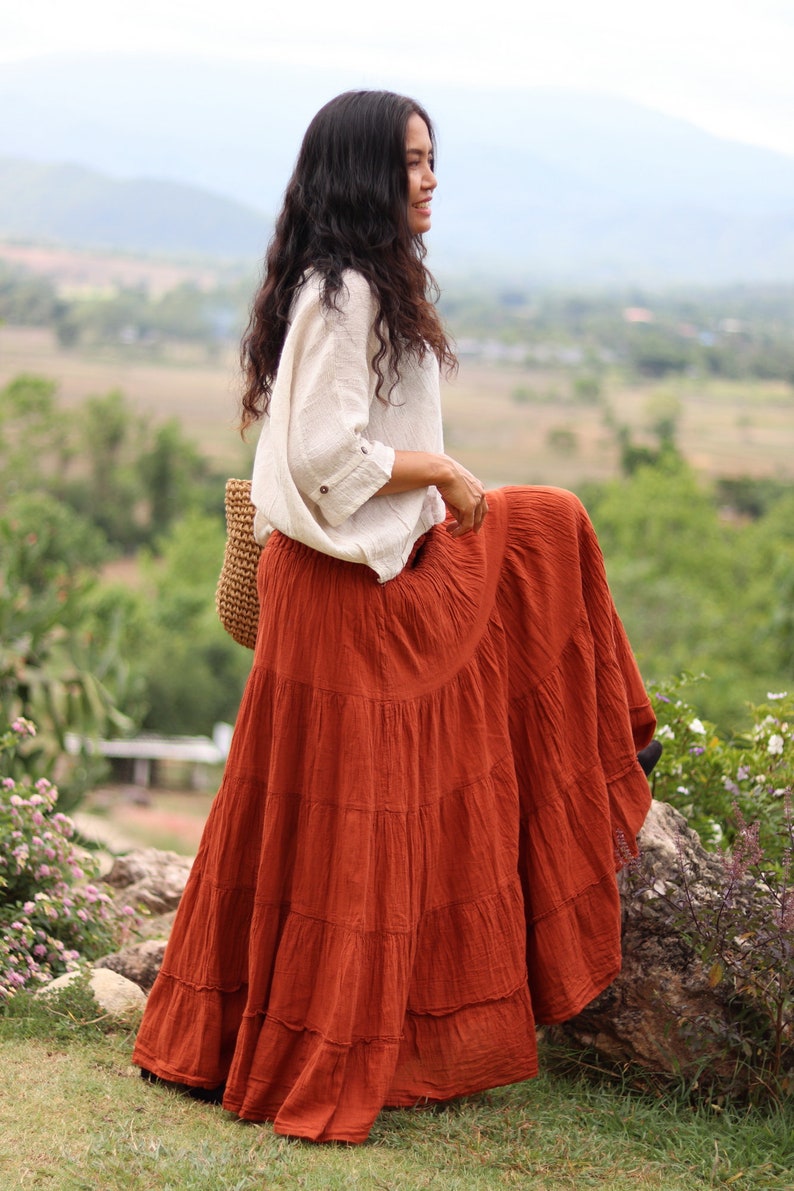 Long Skirt / Maxi Skirt / Long Boho Skirt / Full Length Skirt / Cotton Skirt / Modest Skirt / Plus Size Skirt / Color Burnt Orange image 1