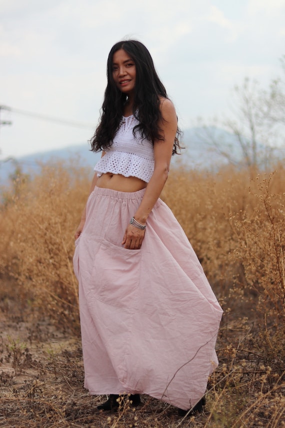 pink boho maxi skirt