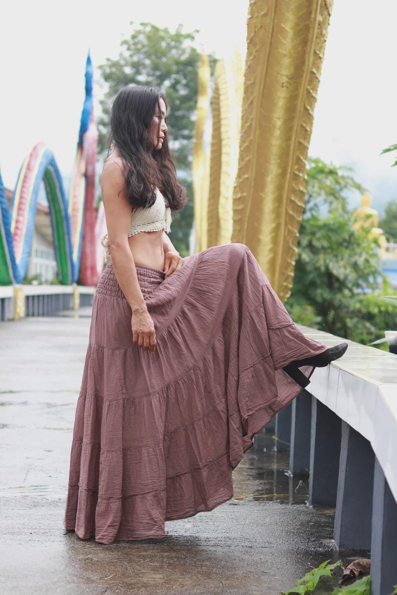 Falda Larga Maxi Para Mujer - Estilo Gitana Boho, Algodón, Suelta Con Volantes, Talla Única