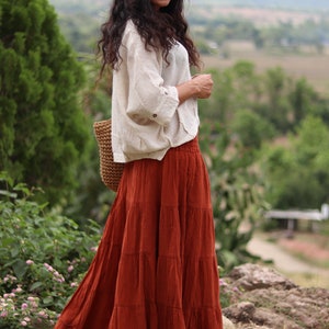 Long Skirt / Maxi Skirt / Long Boho Skirt / Full Length Skirt / Cotton Skirt / Modest Skirt / Plus Size Skirt / Color Burnt Orange zdjęcie 7