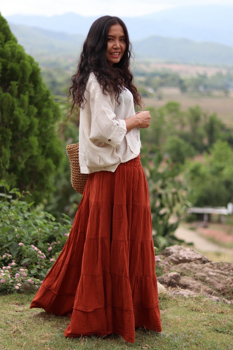 Long Skirt / Maxi Skirt / Long Boho Skirt / Full Length Skirt / Cotton Skirt / Modest Skirt / Plus Size Skirt / Color Burnt Orange zdjęcie 7