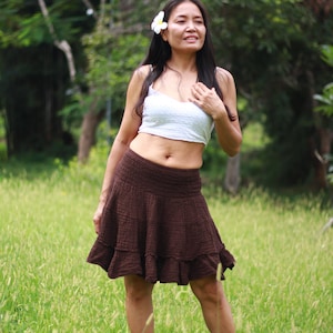 Mini Skirt /Boho Skirt /Boho Mini /Cotton Skirt /Color Chocolate Brown /Summer Skirt / Festival Skirt /Pixie mini skirt/ Double Fabric Skirt